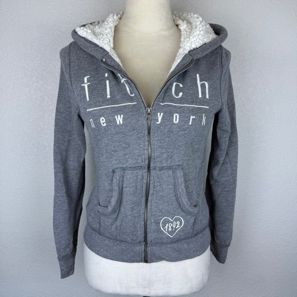 Abercrombie & Fitch Other - Abercrombie & Fitch Gray Sherpa Lined Zip Up Hoodie Sweatshirt Y2K Cozy Youth